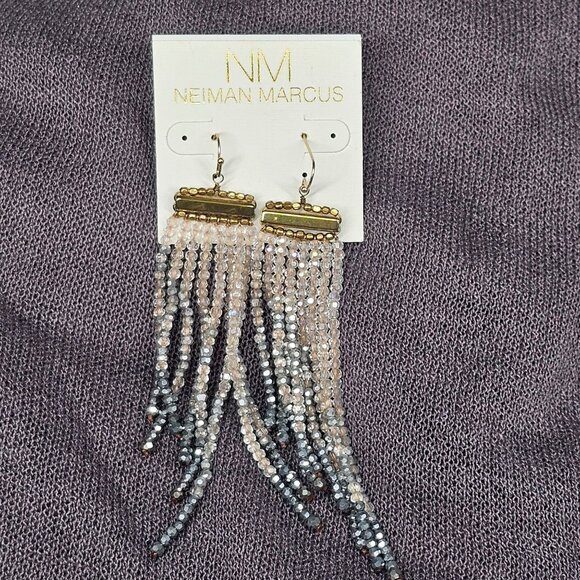 Neiman Marcus Beaded Fringe Earrings With Gold-Tone Accents 4.25" Boho Western - Picture 1 of 5